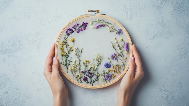hands holding embroidered flower